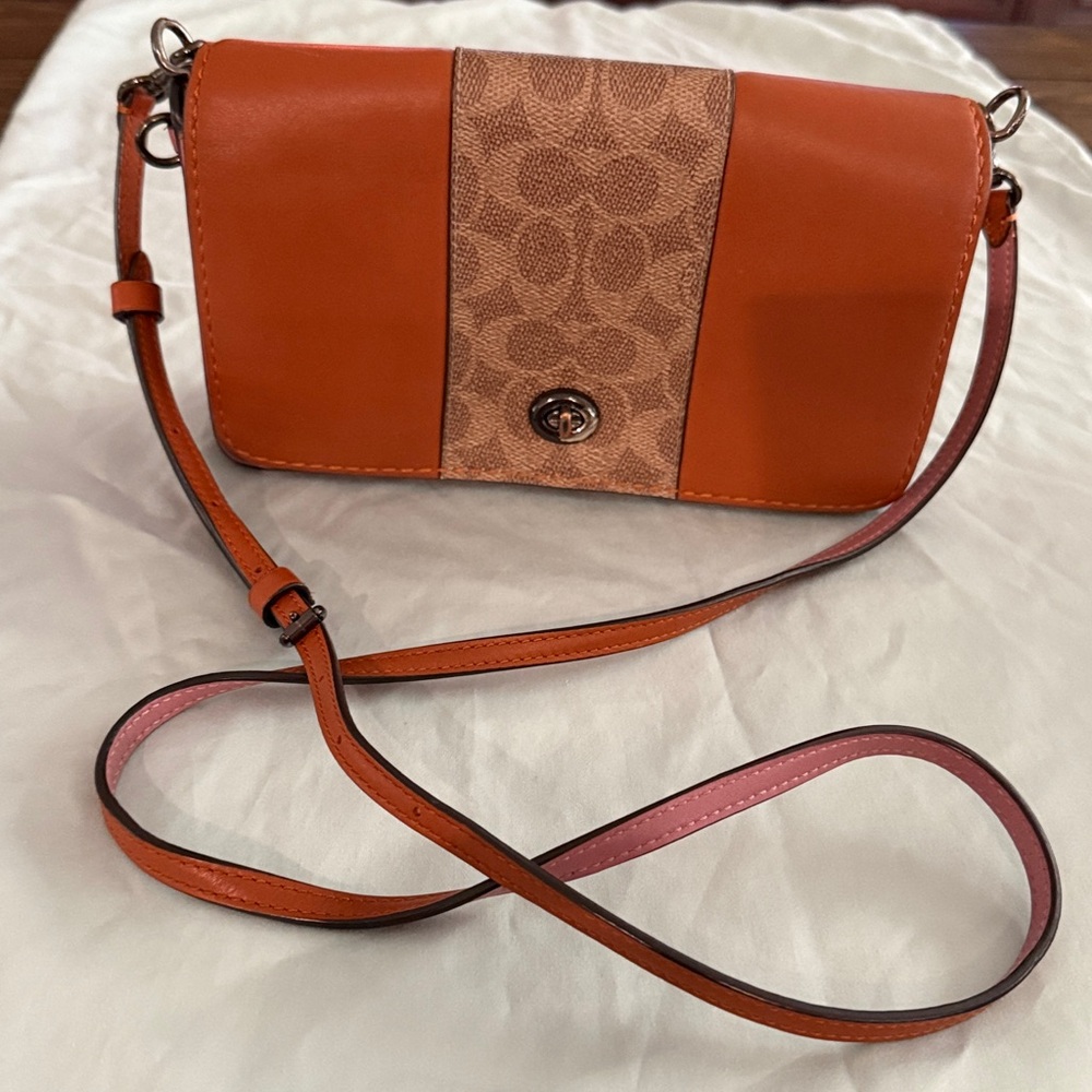 Tan and Pink Coach Crossbody Bag